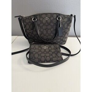 COACH F57830 Signature 2WAY Jacquard Handbag Crossbody/Matching Wallet Wristlet